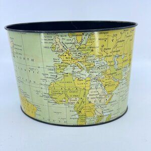 vintage tin litho world map desk organizer or small wastebasket 1950s or 1960s
